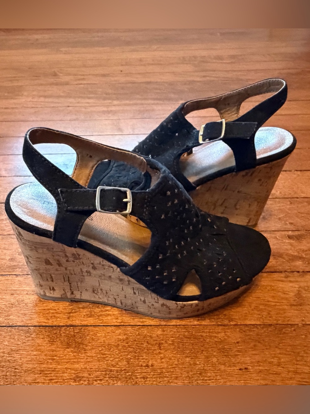Maurices Black Wedge Sandals with Cork Platform - Women's Slingback size 7